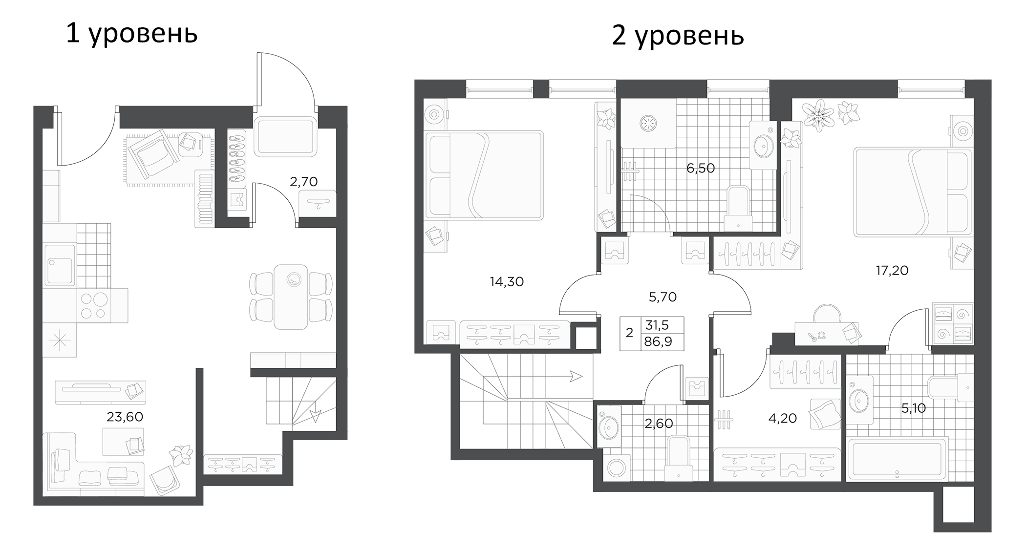 2-комнатная квартира 89.8 м², 1/6 эт., ЖК «Маленькая Франция»